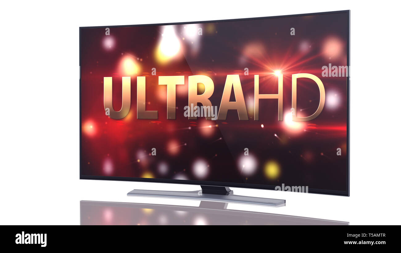 UltraHD Smart TV mit gekrümmten Leinwand auf weißem Hintergrund Stockfoto