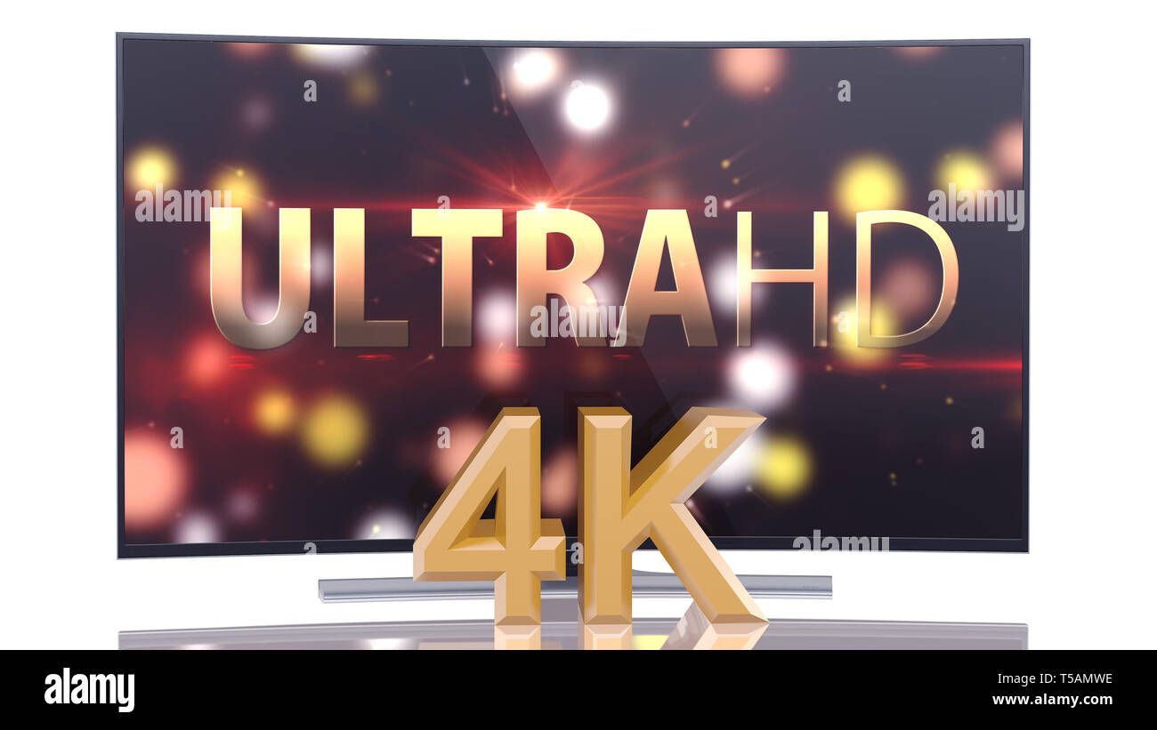UltraHD Smart TV mit gekrümmten Leinwand auf weißem Hintergrund Stockfoto