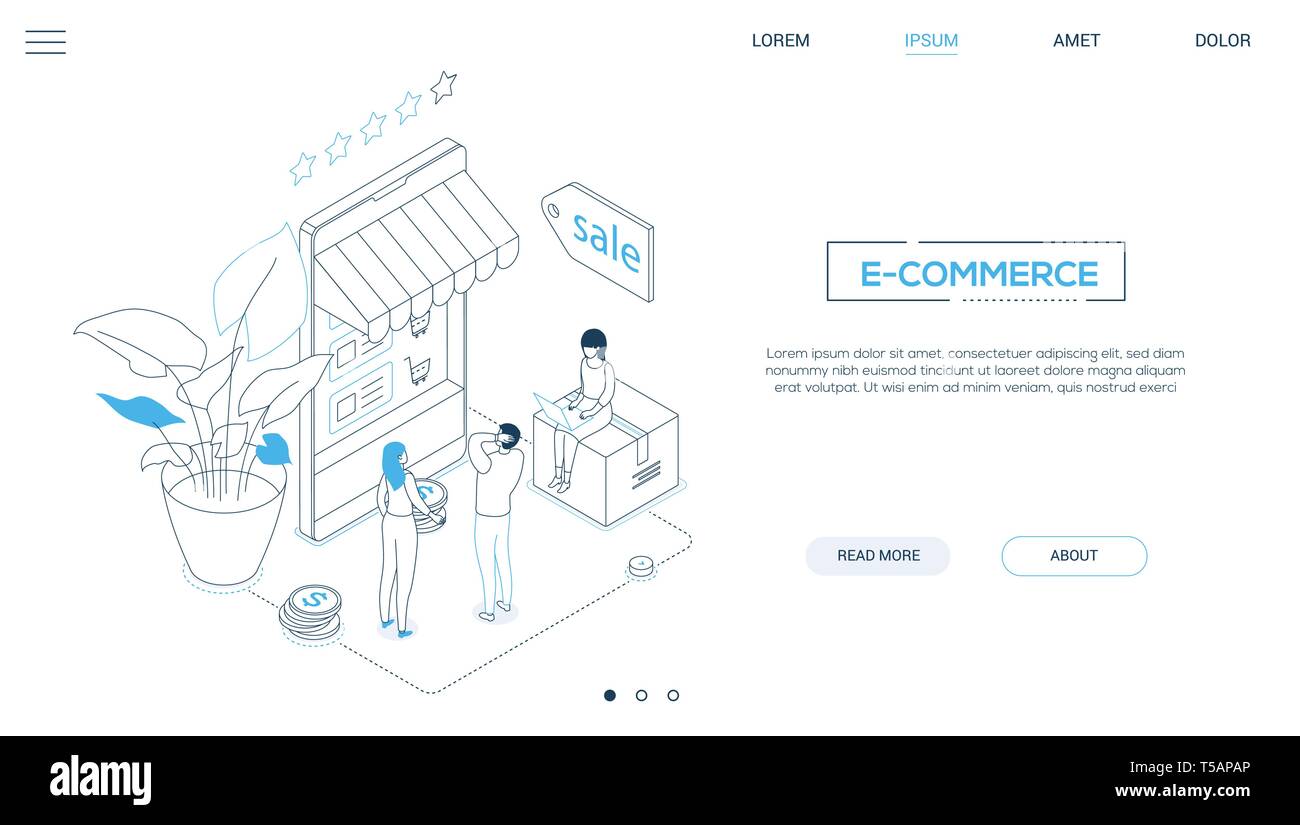 E-Commerce - Line Design Stil isometrische Web Banner Stock Vektor
