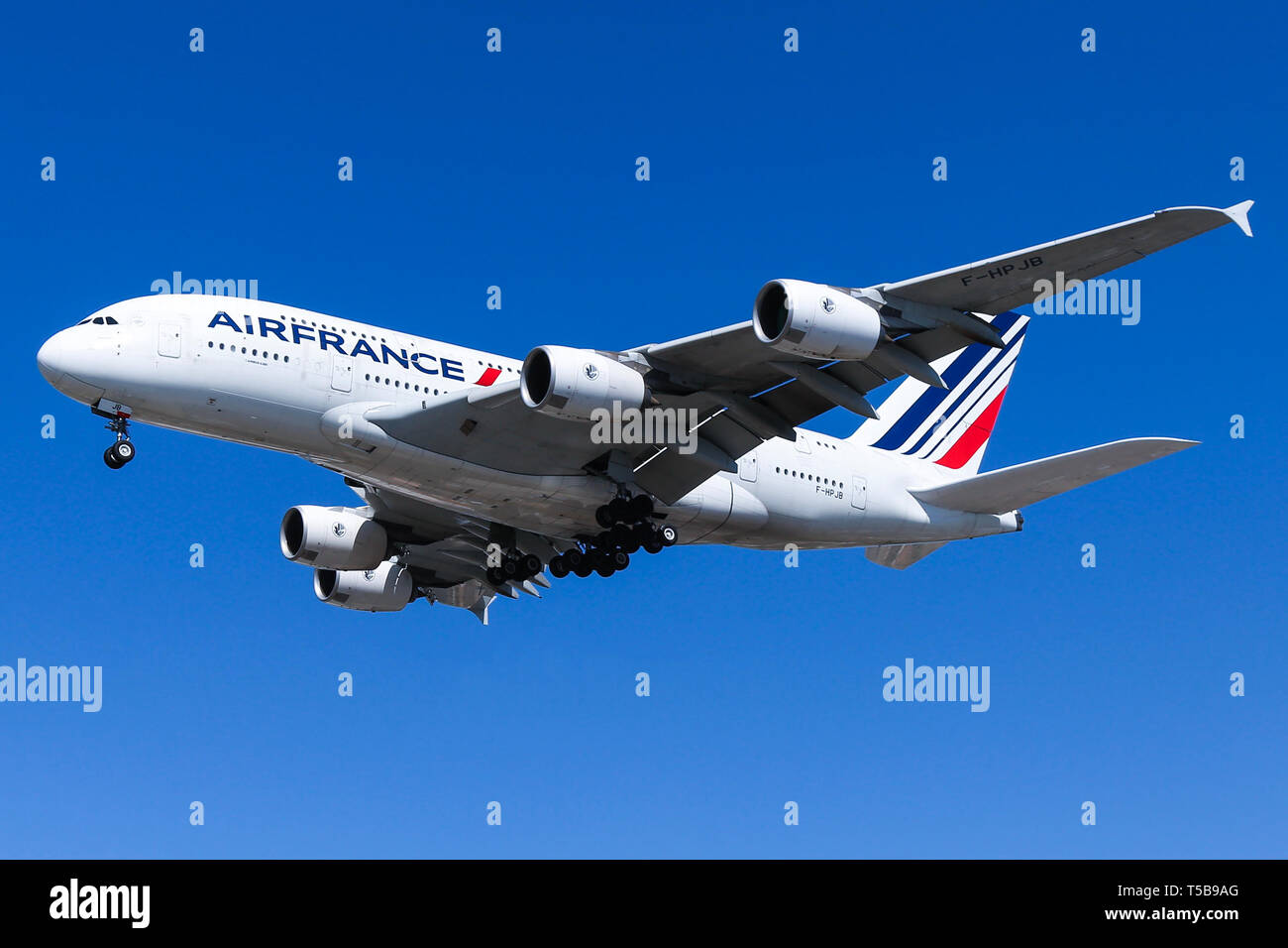 Air France Airbus A380-800 kommt in Los Angeles Airport. Stockfoto