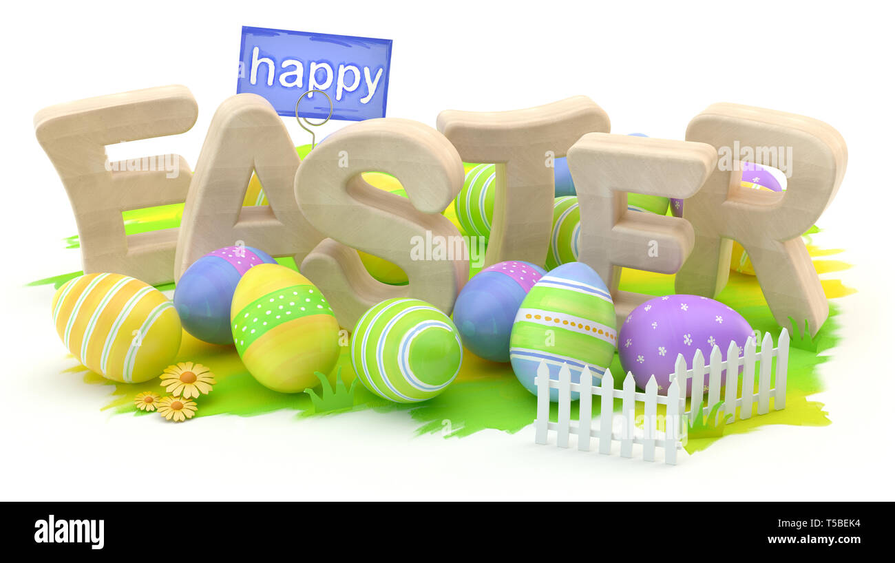 Frohe Ostern, 3D-Darstellung Stockfoto