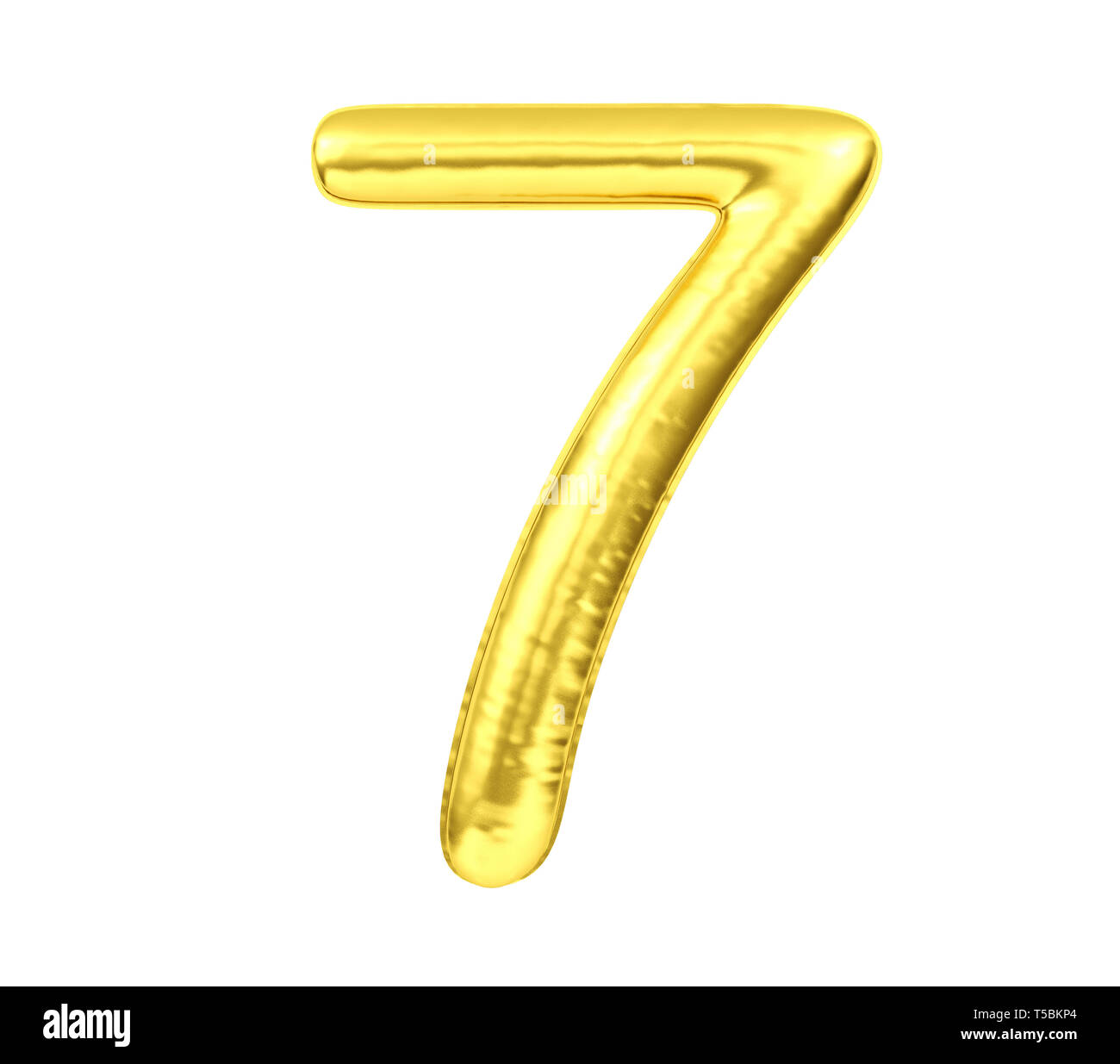 Ziffer 7, goldene Ballon Nummer sieben auf weißem Hintergrund, 3D-Rendering Stockfoto