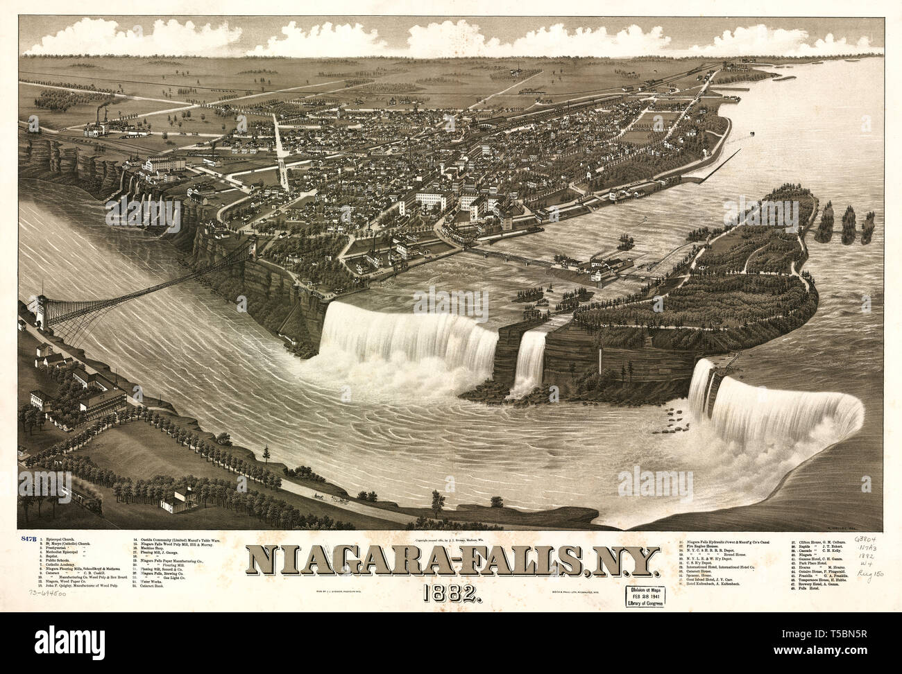 Kartenansicht, Niagara-Falls, NY, 1882, herausgegeben von J.J. Stoner, Madison, Wis. Stockfoto