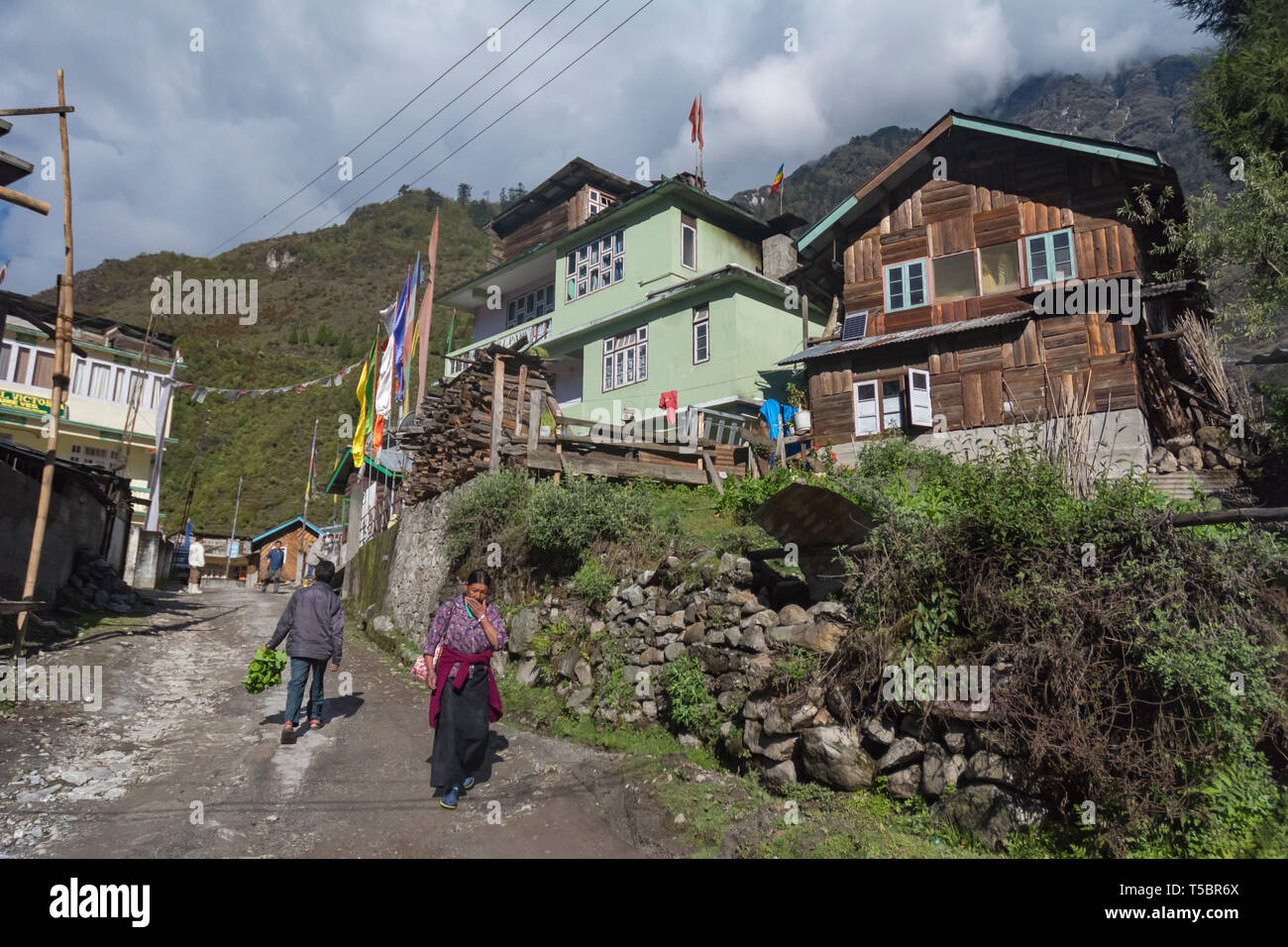 Lachung Dorf in der Nähe von Yumthang Tal, Sikkim, Indien Stockfoto