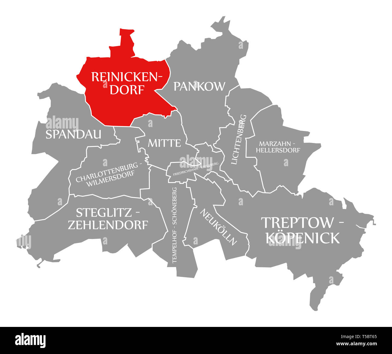 Reinickendorf Stadtteil rot in der Karte von Berlin Deutschland hervorgehoben Stockfotografie 