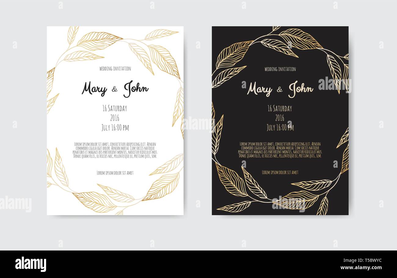 Vektor Einladung mit Gold floralen Elementen. Luxus Ornament Schablone. Grußkarte, Einladung design Hintergrund Stock Vektor