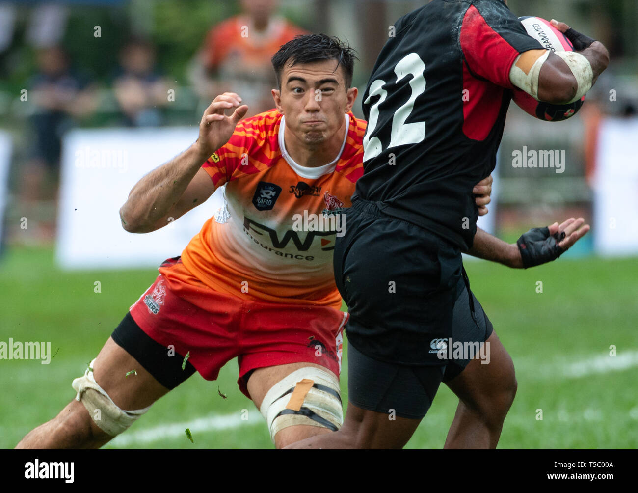 Global Rapid Rugby in Aberdeen Sportplatz Hong Kong. FWD South China Tiger gewinnen gegen das Asia Pacific Dragons Stockfoto