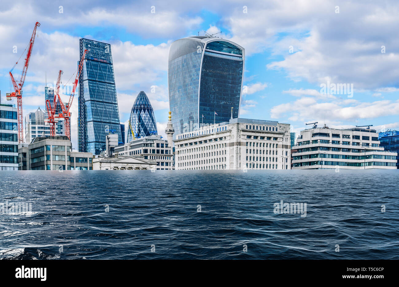 Digitale Manipulation der überschwemmten Stadt London, UK - Globale Erwärmung, Klimawandel Konzept. Stockfoto