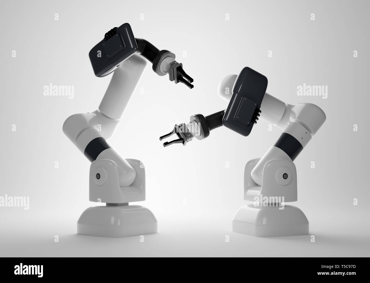 Ein Satz von zwei digitale Fertigung Roboterarme. Werkseitige Fertigung 3D-Abbildung. Stockfoto