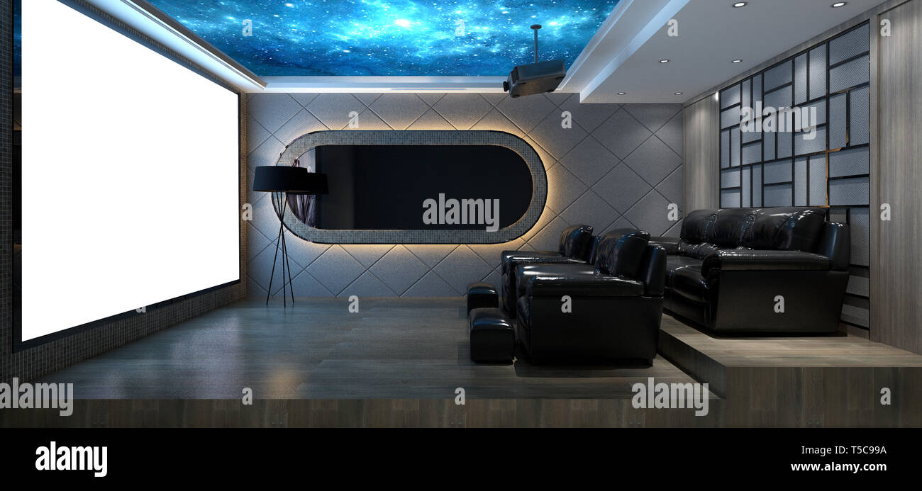 3D-Render home cinema Zimmer Stockfoto