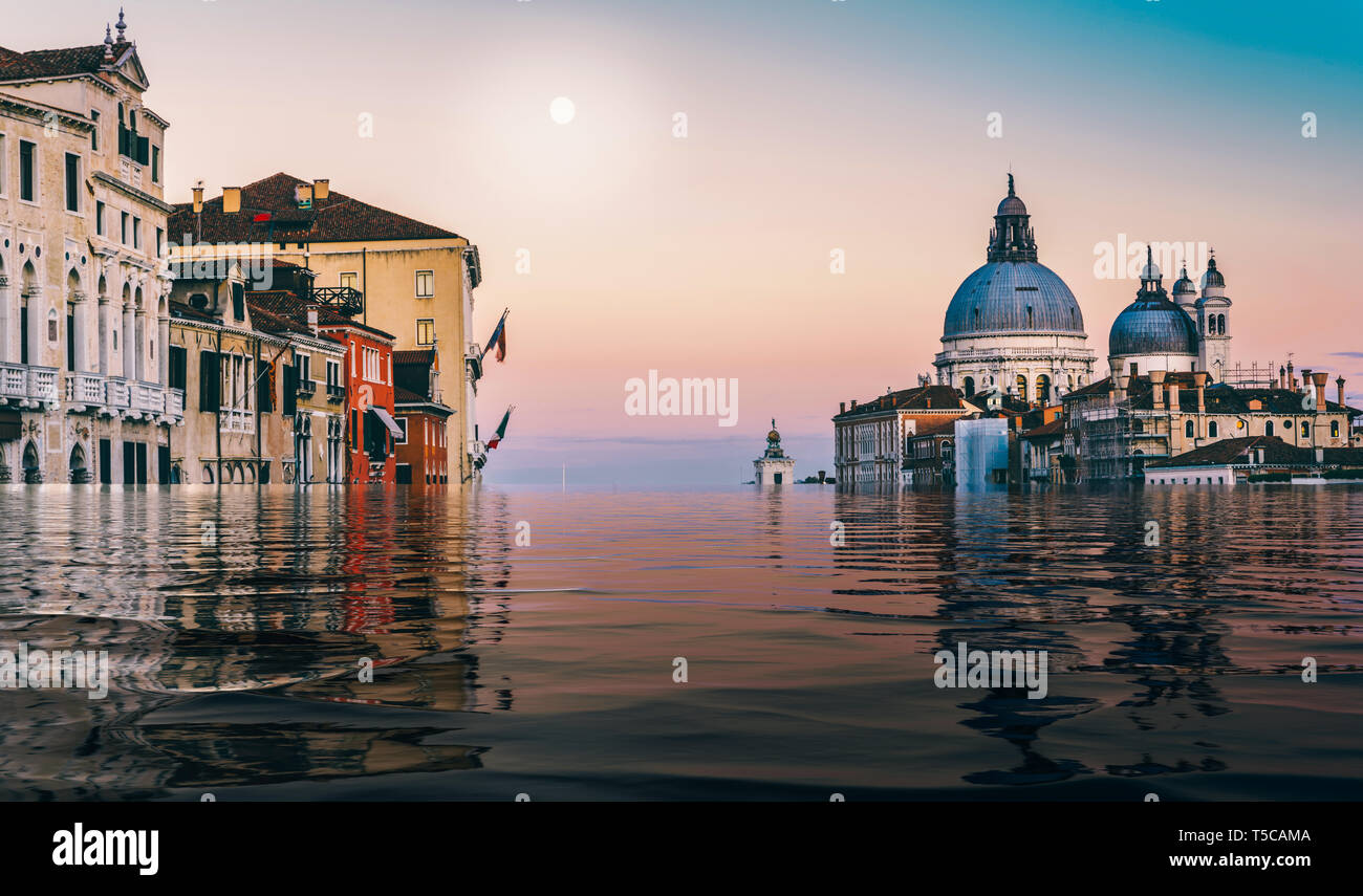Digitale Manipulation der überschwemmten Canal Grande in Venedig, Venetien, Italien - Klimawandel Konzept Stockfoto