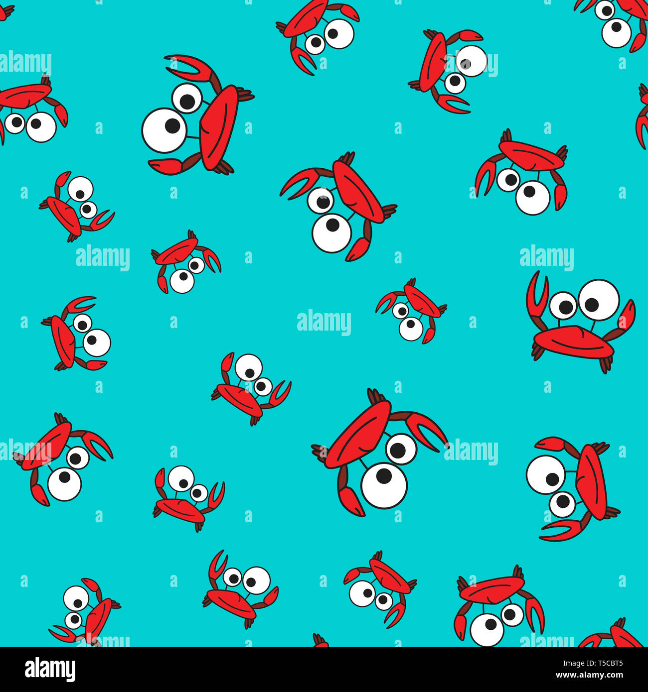 Krabbe nahtlose Muster im Comic-stil. Auf farbigen Hintergrund, Illustration. Stockfoto