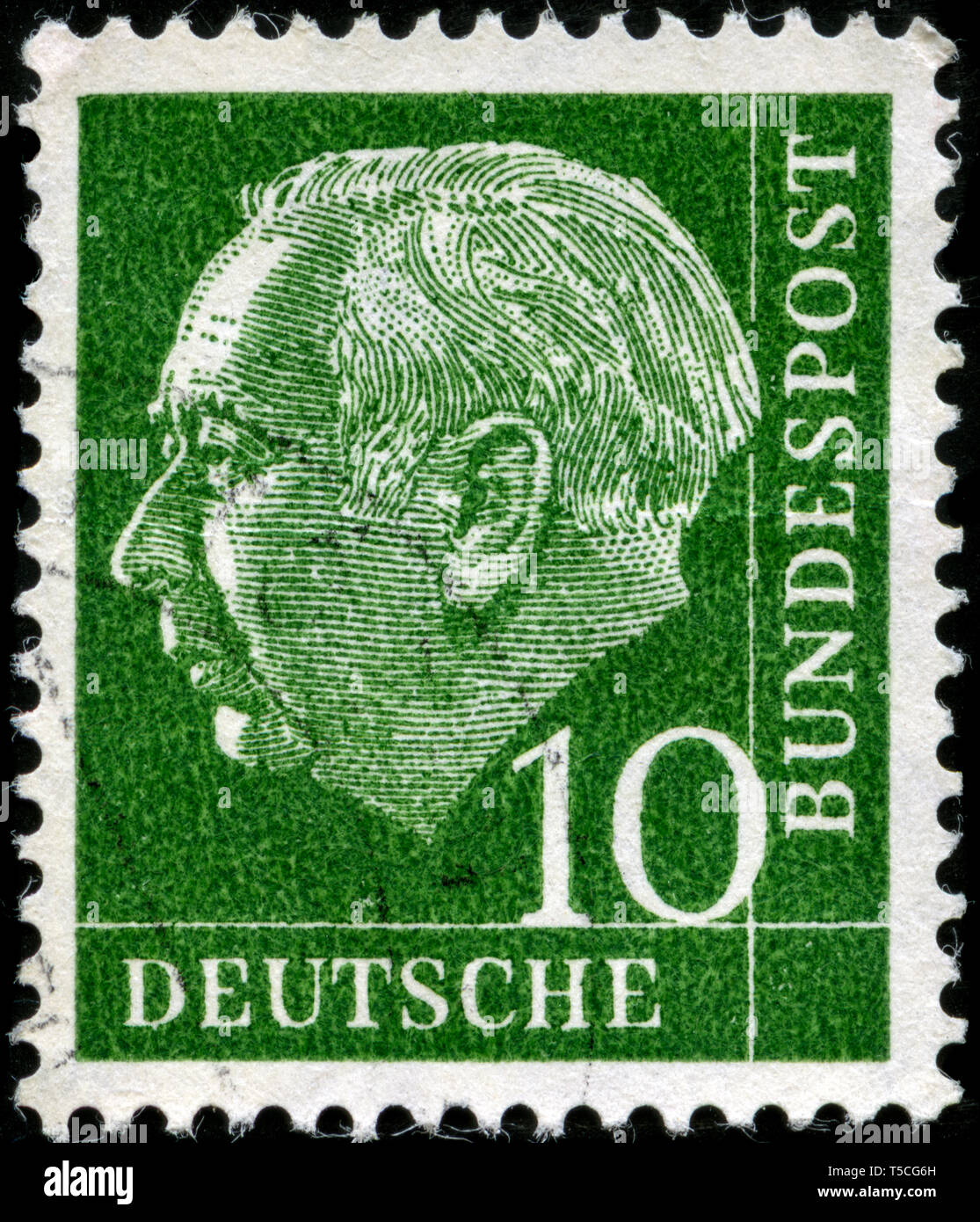 Briefmarke aus der Bundesrepublik Deutschland in der Bundespräsident Theodor Heuss Serie 1954 ausgestellt Stockfoto