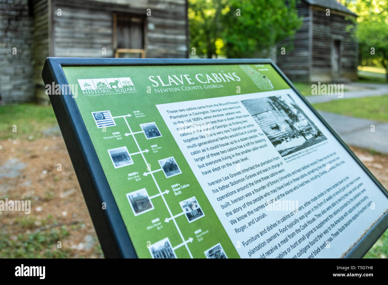 1830 s Slave Kabinen aus der Mount Pleasant Plantage in Covington, Georgien sind am historischen Platz in Atlanta's Stone Mountain Park erhalten. (USA) Stockfoto
