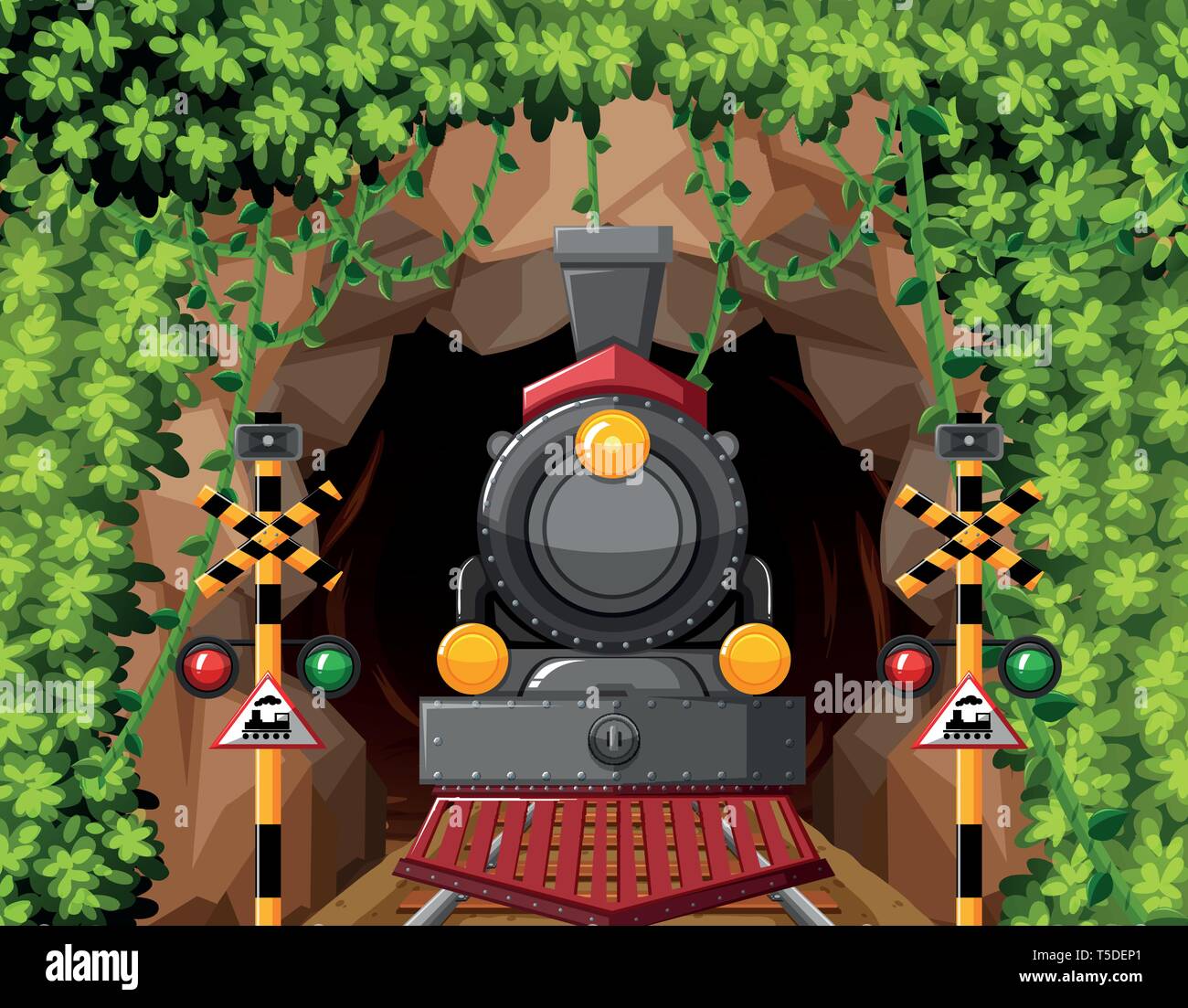 Ein Zug im Tunnel Szene Abbildung Stock Vektor