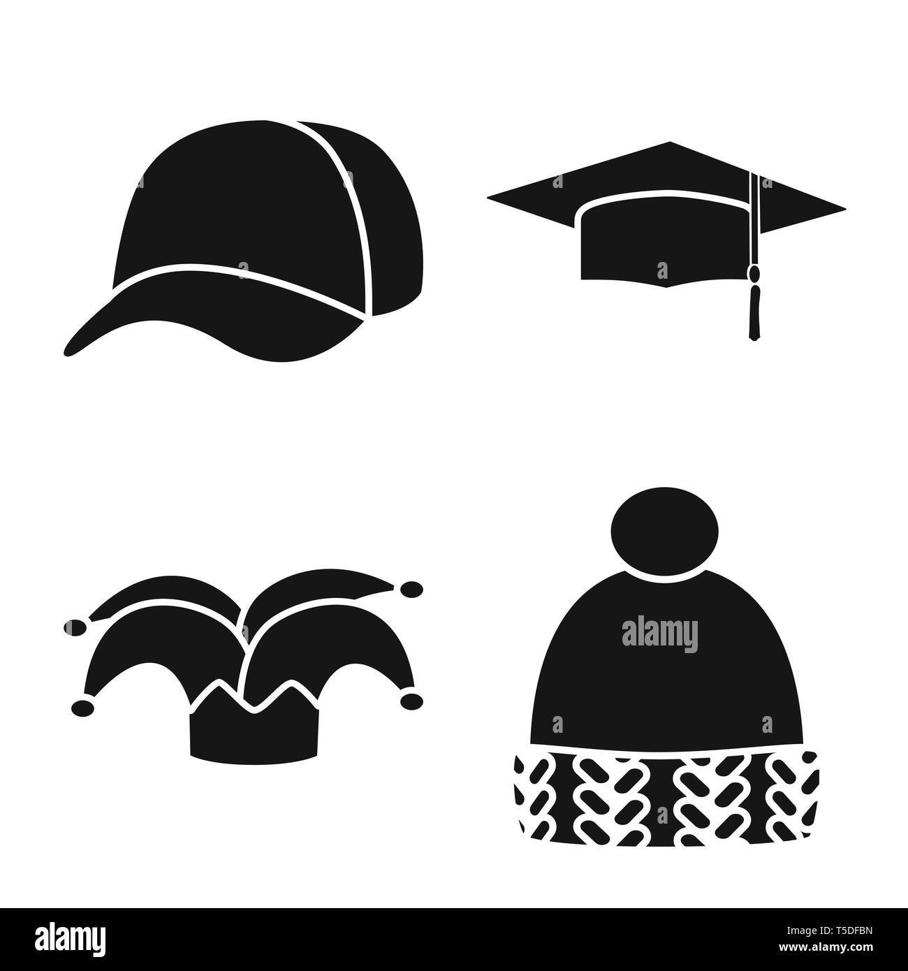 Vektor Design von beanie und Baskenmütze unterzeichnen. Satz von beanie und napper Vektor Symbol für das Lager. Stock Vektor