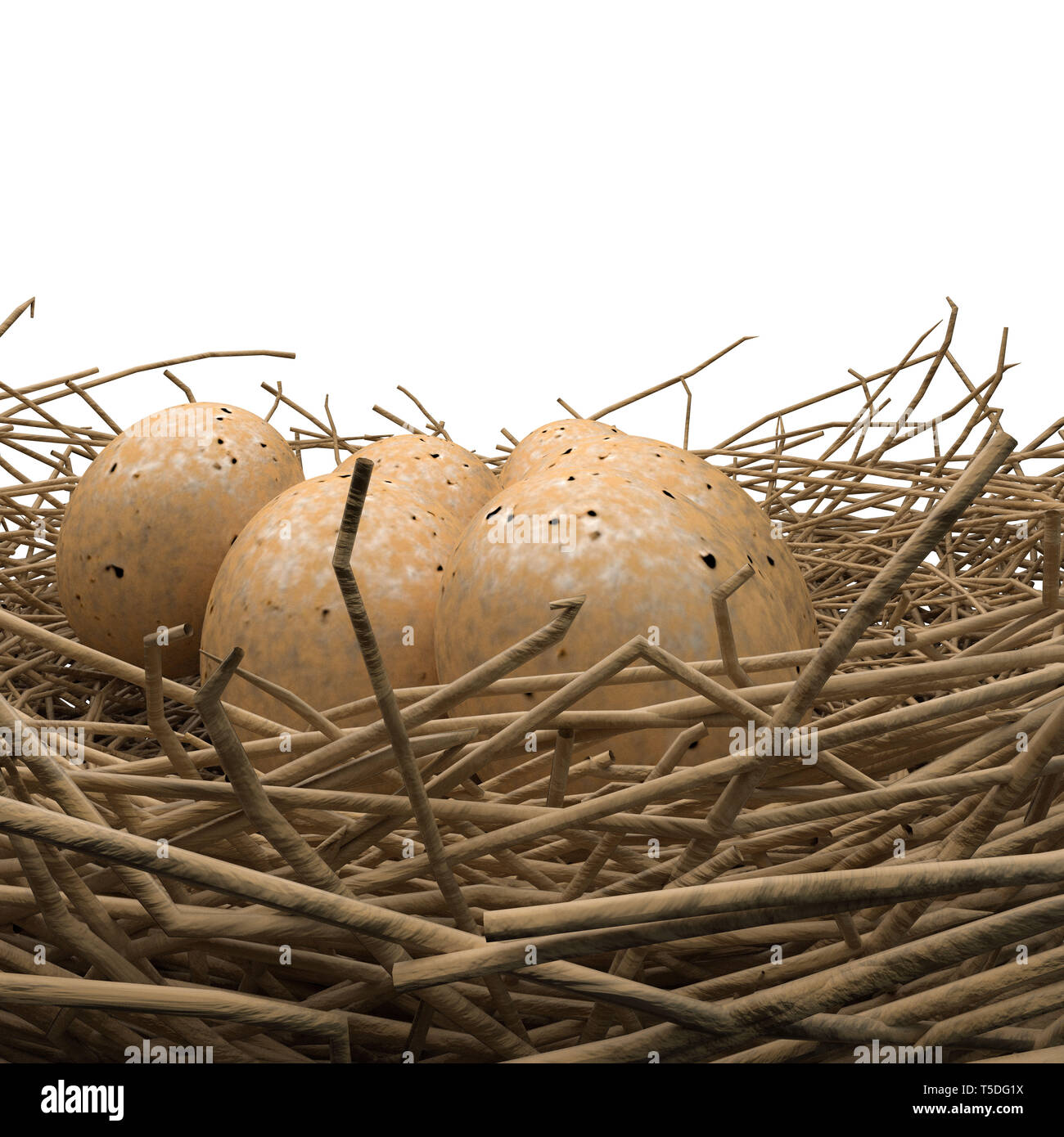 Nest mit Eiern auf weißem Hintergrund 3 isolierte d Abbildung Stockfoto