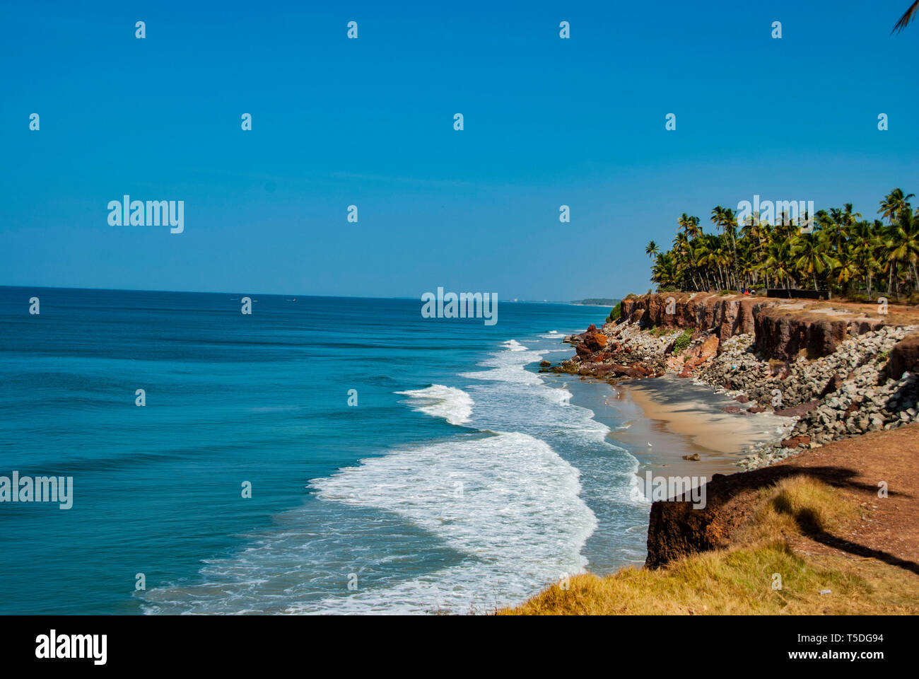Strand mit Palmen in Cochin in Indien Stockfoto