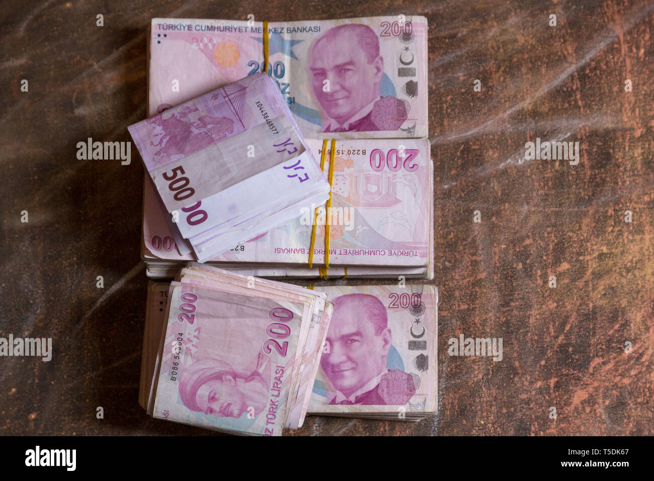 Türkische Lira und Euro Stockfoto