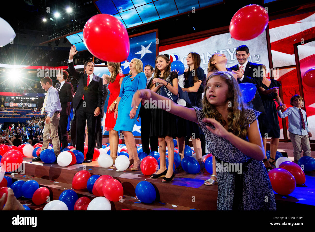 Der letzte Tag der Republican National Convention baut die Dankesrede von Präsidentschaftskandidat Mitt Romney. Stockfoto