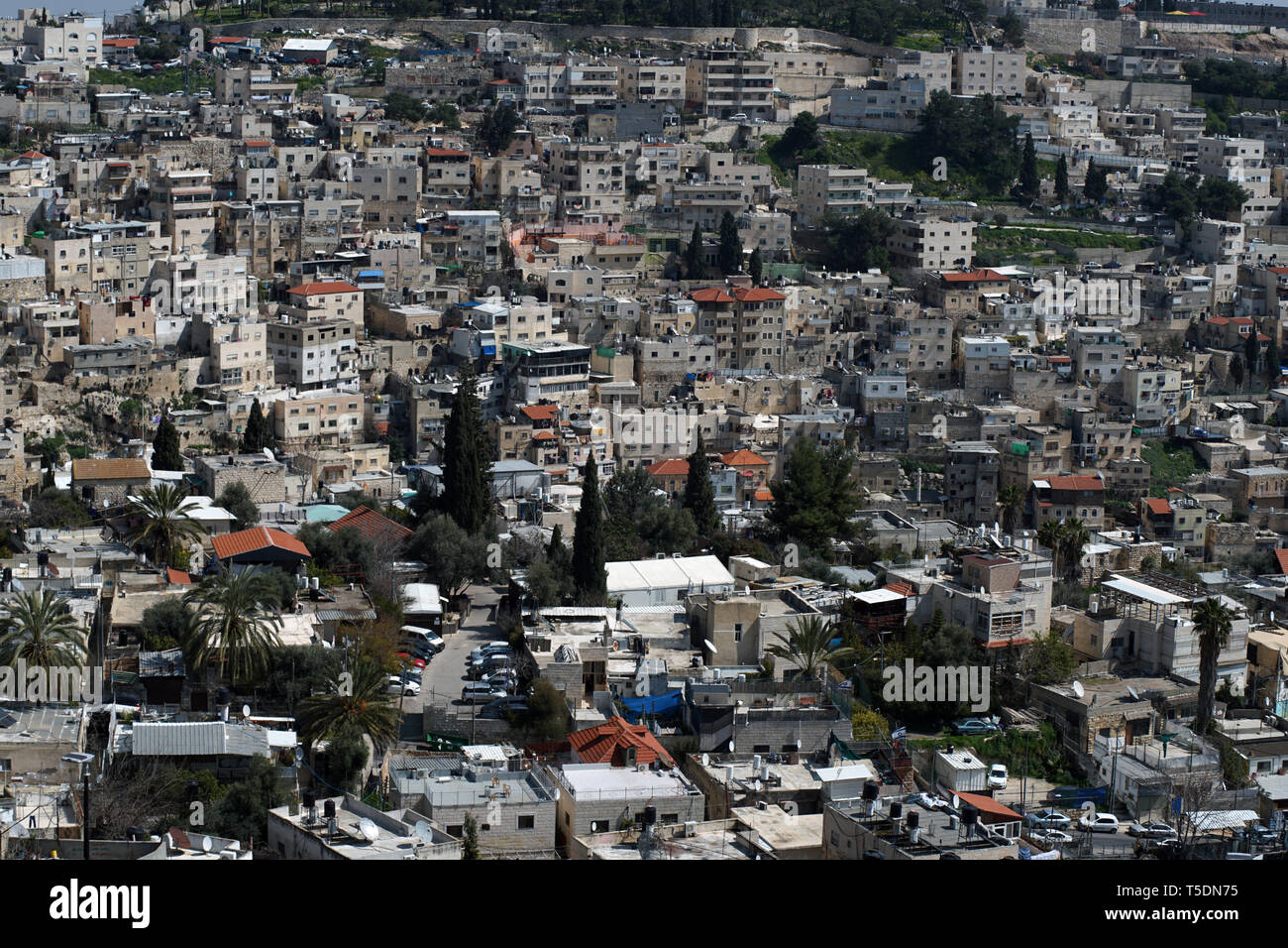 ISRAEL - Palästina - JERUSALEM IM SÜDEN UND OSTEN AUS GESEHEN DIE ALTE STADT - JERUSALEM - HÄUSER UND GEBÄUDE IN JERUSALEM - JERUSALEM WALL GRENZE MIT PALÄSTINA TERRITORIUM - Farbe Bilder © Frédéric BEAUMONT Stockfoto