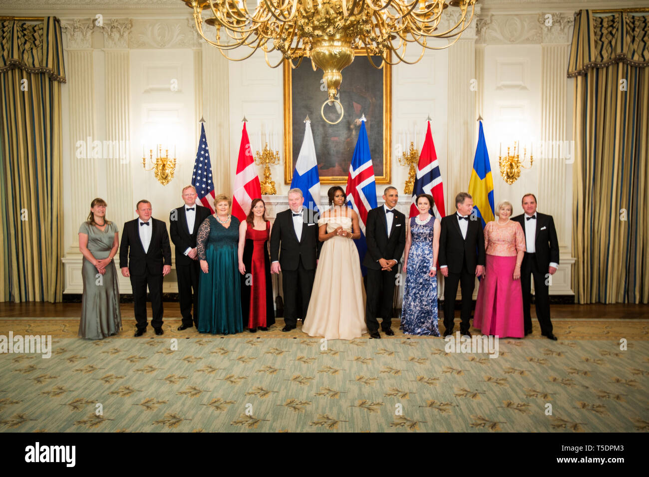 Die skandinavischen Staats- nimmt an einem Dinner im Weißen Haus, bewirtet von US-Präsident Barack Obama und der First Lady Michelle Obama Stockfoto