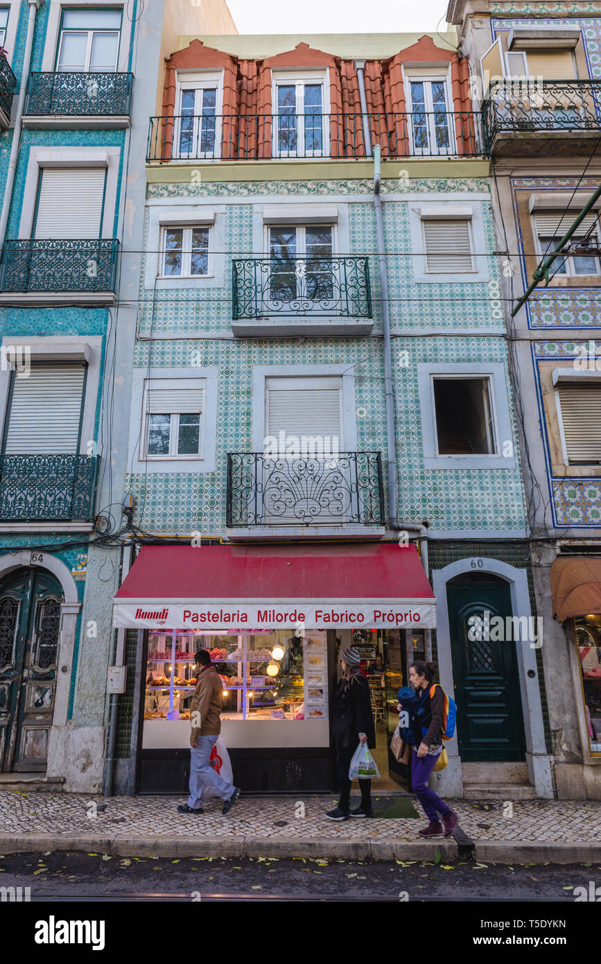 Pastelaria Milorde cafe in Rua da graca Straße in Graca Stadtviertel von Lissabon, Portugal Stockfoto