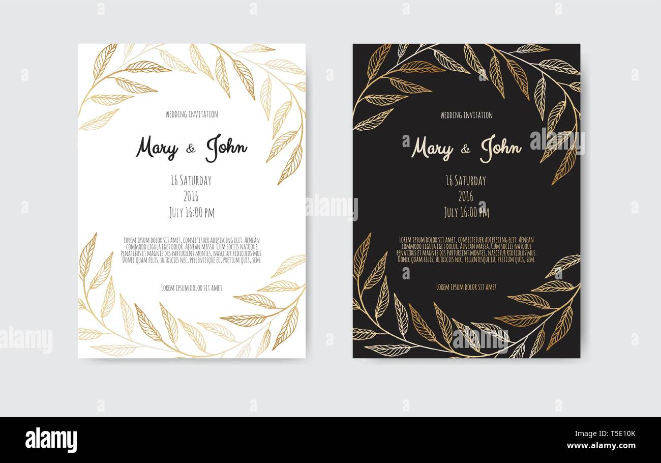 Vektor Einladung mit Gold floralen Elementen. Luxus Ornament Schablone. Grußkarte, Einladung design Hintergrund Stock Vektor