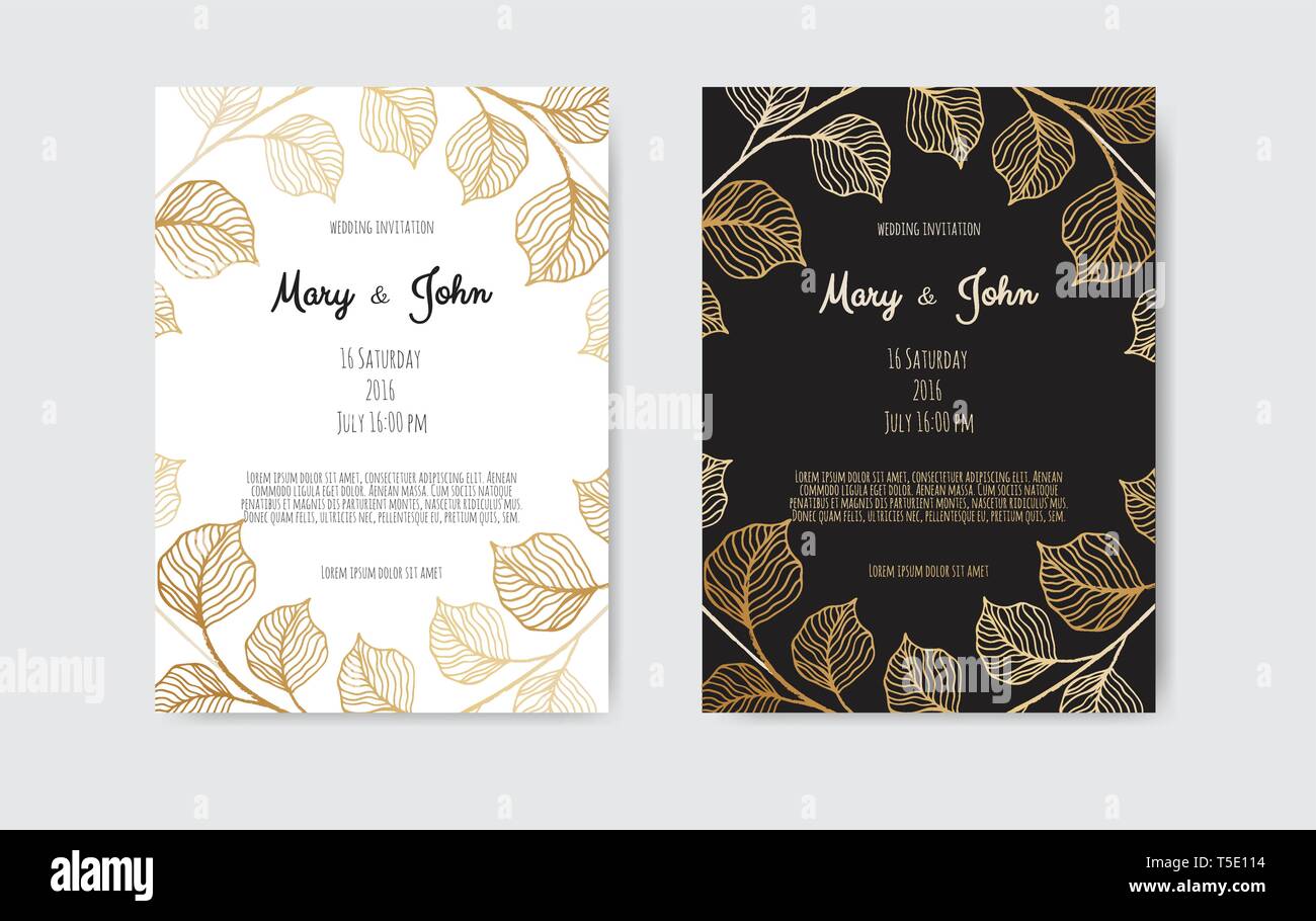 Vektor Einladung mit Gold floralen Elementen. Luxus Ornament Schablone. Grußkarte, Einladung design Hintergrund Stock Vektor
