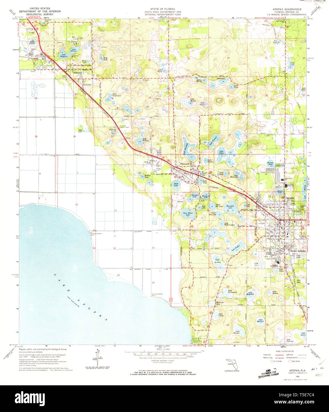 USGS TOPO Karte Florida FL Apopka 344960 1960 24000 Wiederherstellung Stockfoto