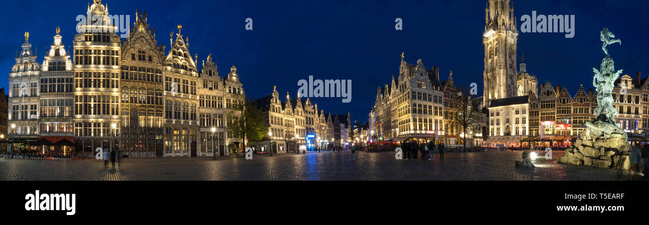 Altstadt Antwerpen Belgien am Abend high definition Panorama Stockfoto