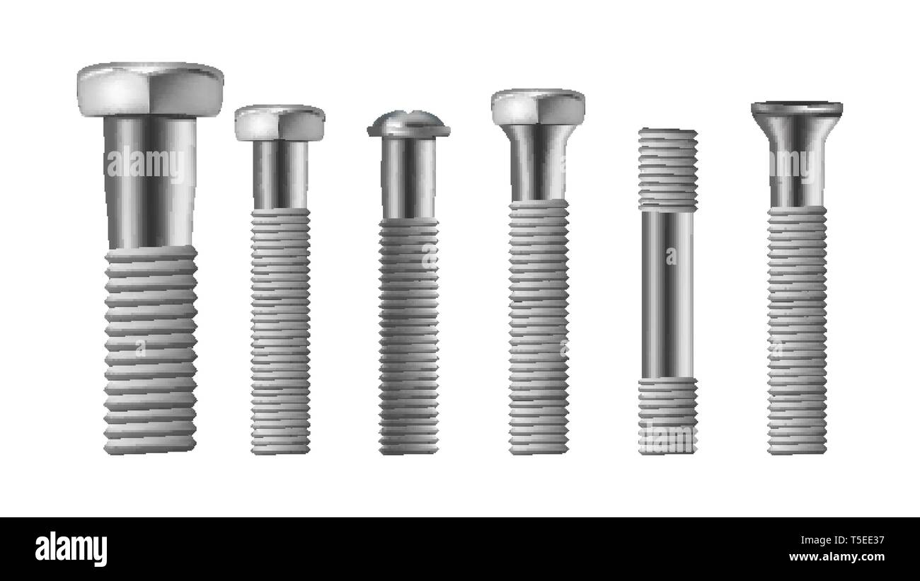Realistische Arten von Stahl Messing Schraube Set Vektor Stock Vektor