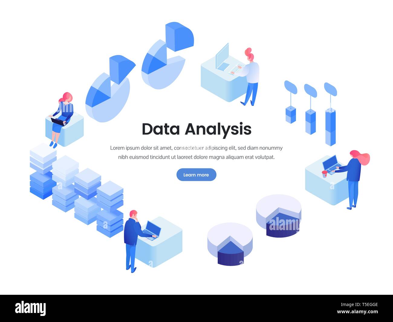 Daten, Business Analyse isometrische landing page. SMM, SEO, Börse Analysen, Kennzahlen, Statistik 3D-Homepage. Analysten, Makler Infografiken analysieren, Arbeiten an Computern Vector Illustration Stock Vektor