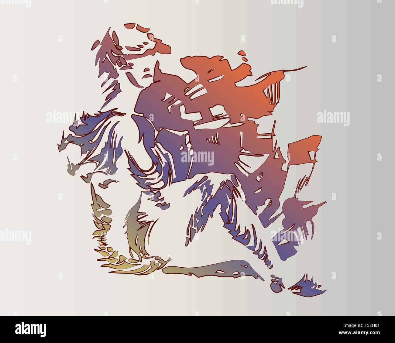 Vektor Bild eines fantastischen amphibian Frau. Die Mutante ist, dargestellt in sitzender Pose. Silhouette eines Chimaera ist mit einem Farbverlauf gefüllt, die backgroun Stock Vektor