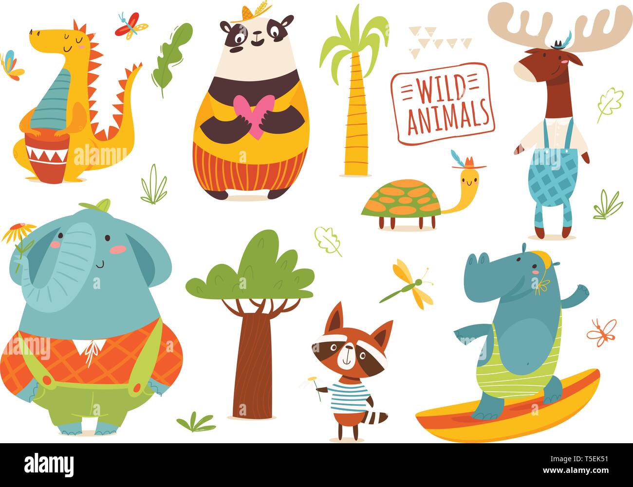 Große lustige Cartoon wilde Tiere. Stock Vektor