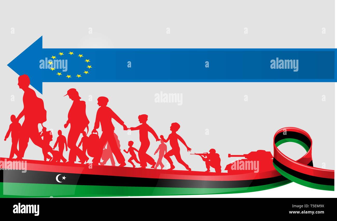 Einwanderung libyschen Bevölkerung zu Europa, vetcor Abbildung Stock Vektor