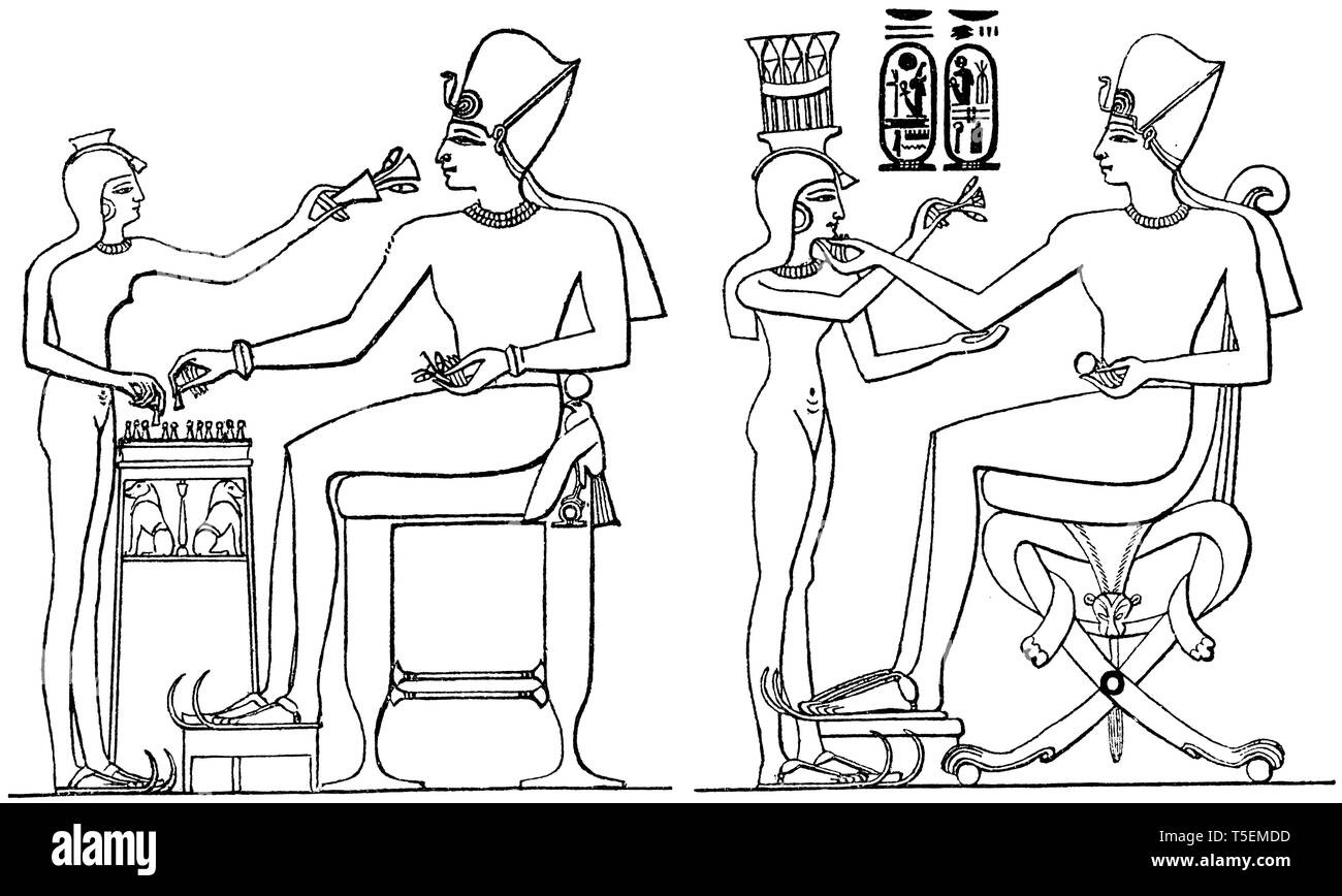 Darstellung des häuslichen Lebens von Ramses III. (Der König an der Brettspiel), Stockfoto