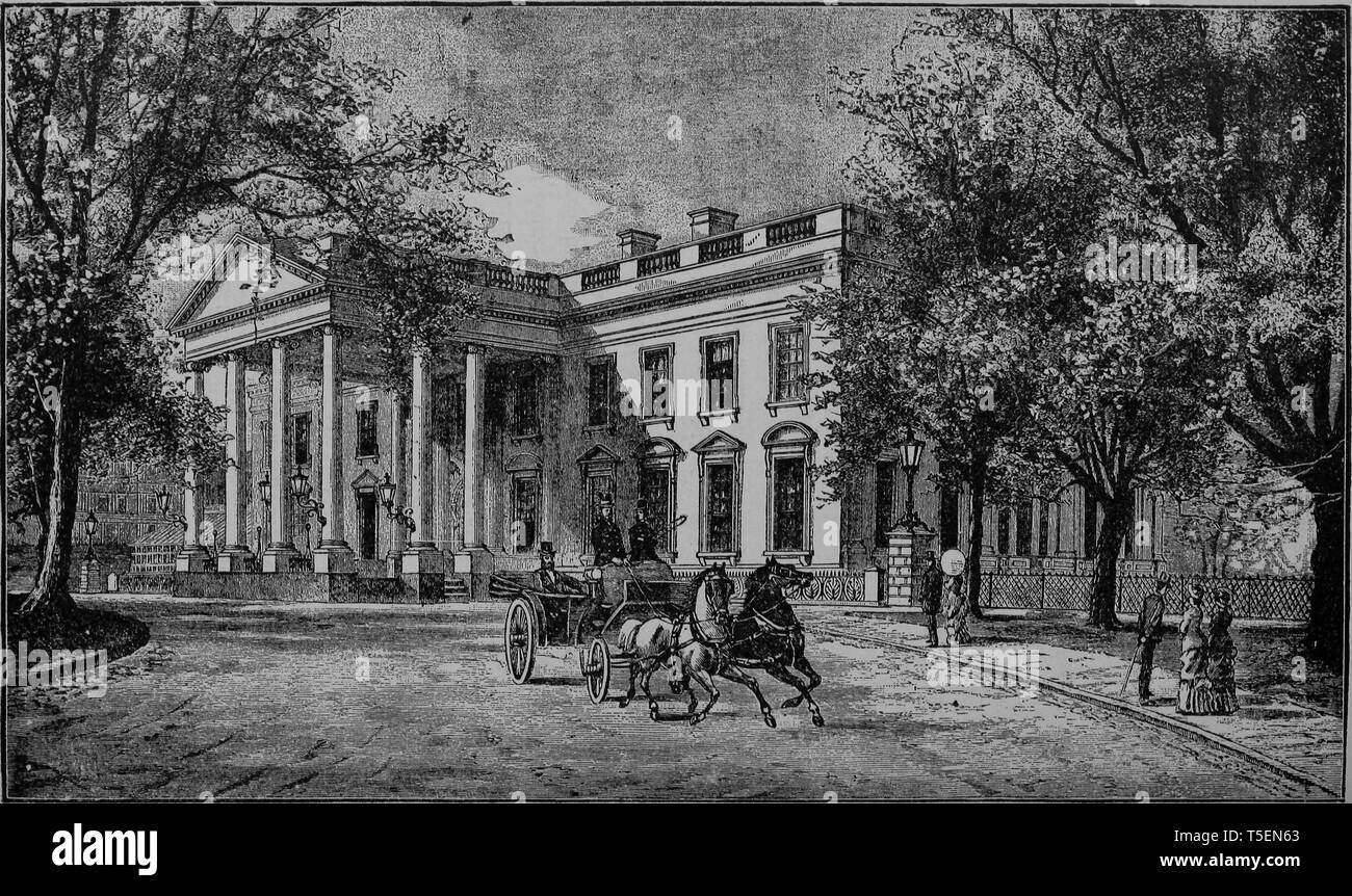 Graviert nördlichen Blick des Weißen Hauses in Washington, District of Columbia, aus dem Buch "Die politische Geschichte der USA' von James Penny Boyd, 1888. Mit freundlicher Genehmigung Internet Archive. () Stockfoto