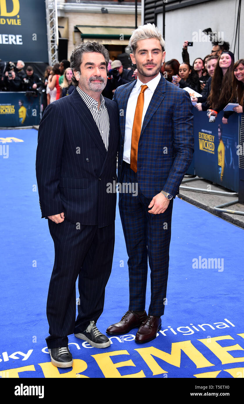 Joe Berlinger und Zac Efron an der Extrem Böse, erschreckend Bösen und Gemeinen Europäischen Premiere auf das Curzon Mayfair, London statt. Stockfoto