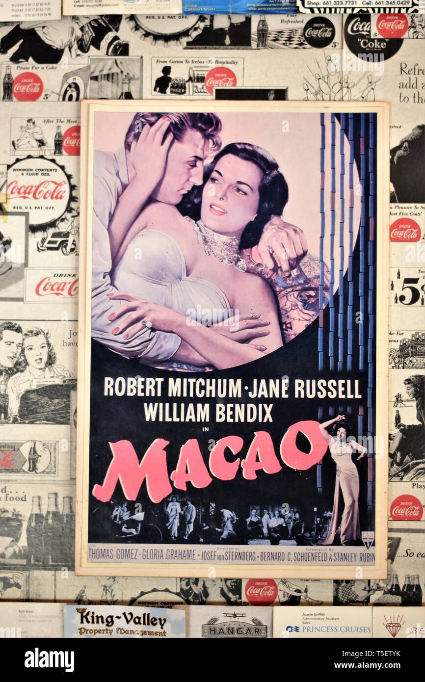 Poster für den Film 1952 Macau mit Robert Mitchum und Jane Russell von Santa Maria California, mit William Bendix auch Stockfoto