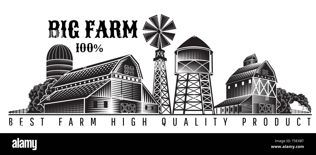 Farmer's Mühle, Scheune und Bauernhaus retro style Vintage label Stock Vektor