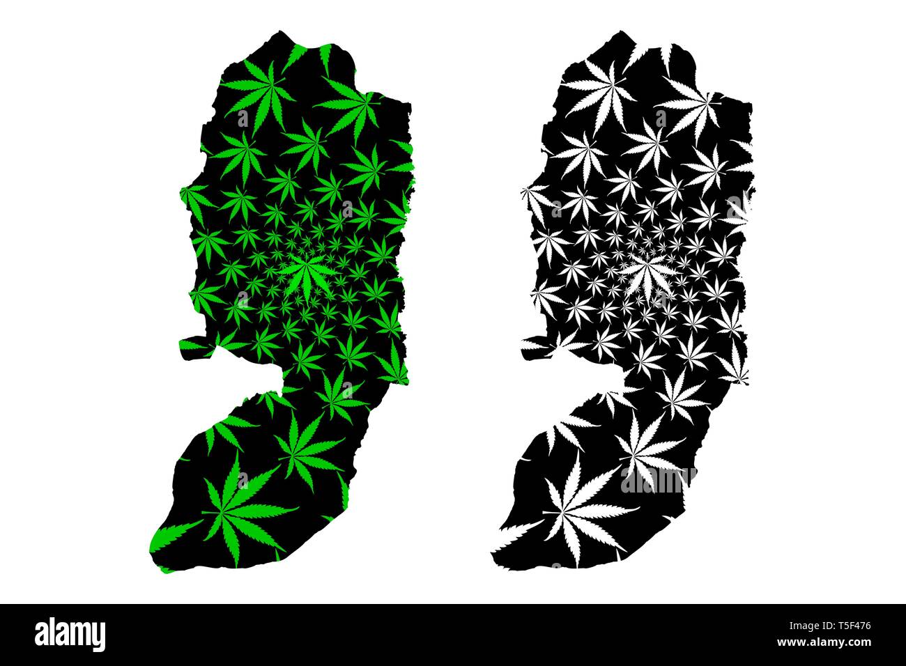 West Bank - Karte ist Cannabis blatt grün und schwarz gestaltet, West Bank Karte aus Marihuana (Marihuana, THC) Laub, Stock Vektor