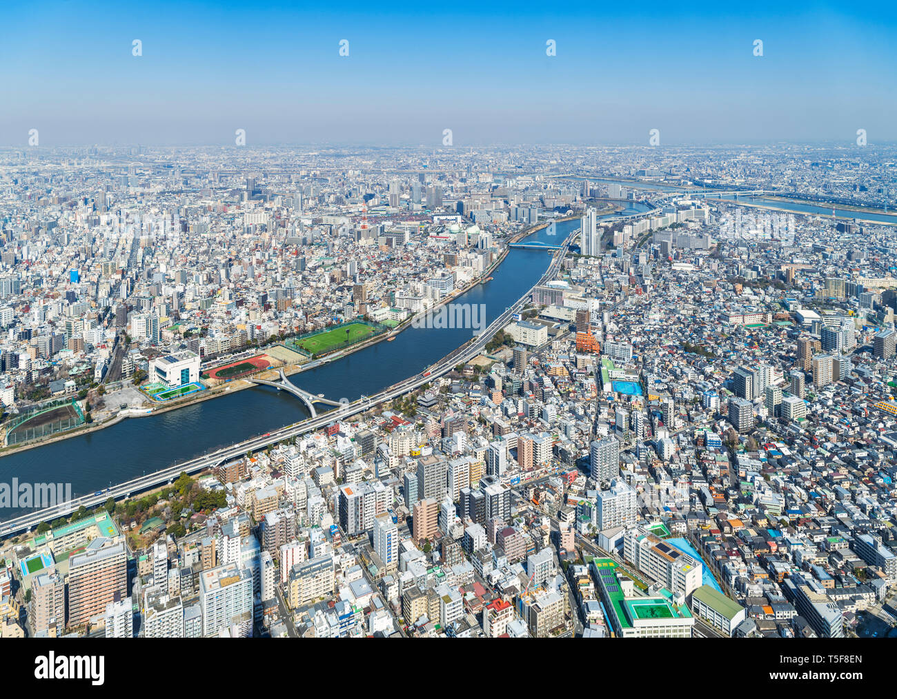 Tokio Luftaufnahme. Panoramablick über die Stadt von der Aussichtsplattform des Skytree Tokyo, Tokio, Japan Stockfoto
