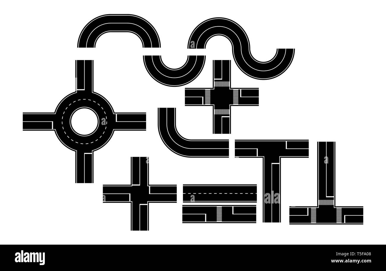 Satz von Straße Elemente der städtischen Infrastruktur, Karte oder Rennstrecke zu modellieren, flache Bauform Stock Vektor