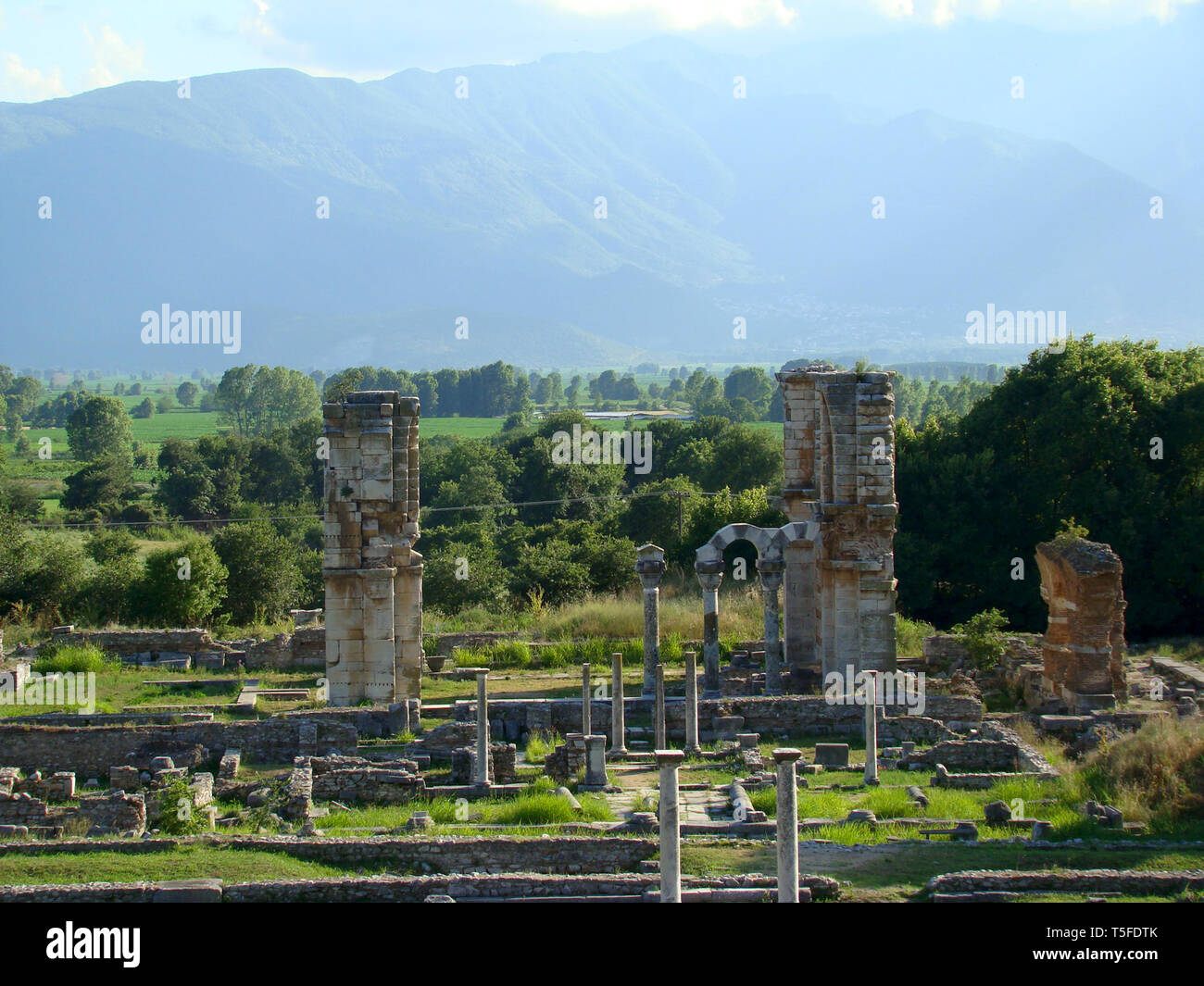 Filippoi (Philippi) Amphitheater Ruinen in der Nähe von Kavala, Nordgriechenland Stockfoto