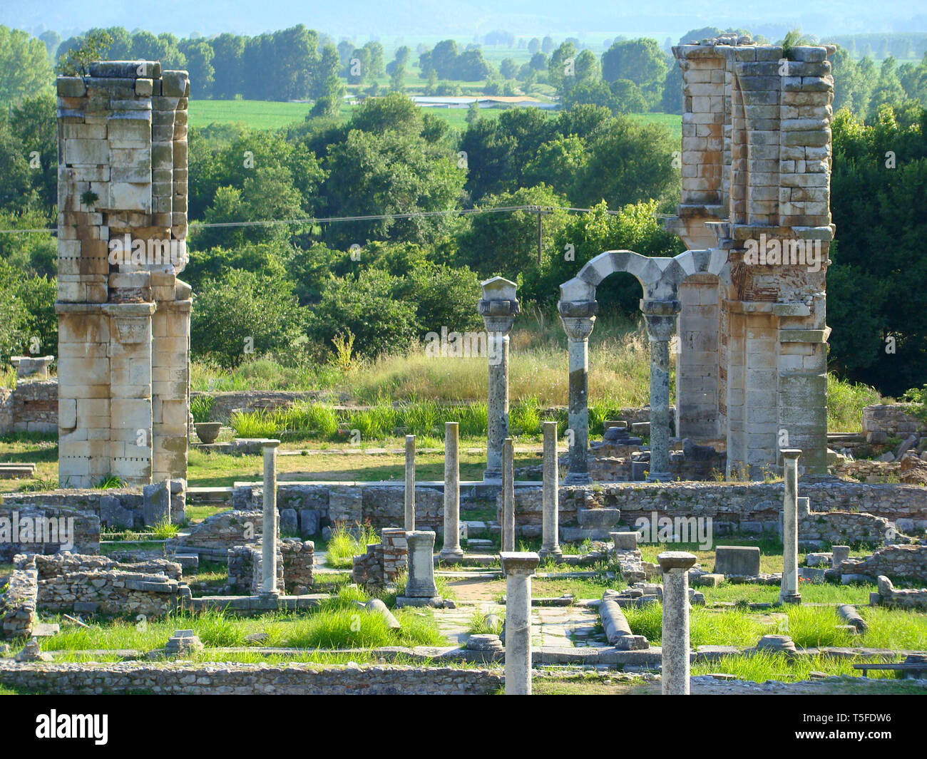 Filippoi (Philippi) Amphitheater Ruinen in der Nähe von Kavala, Nordgriechenland Stockfoto