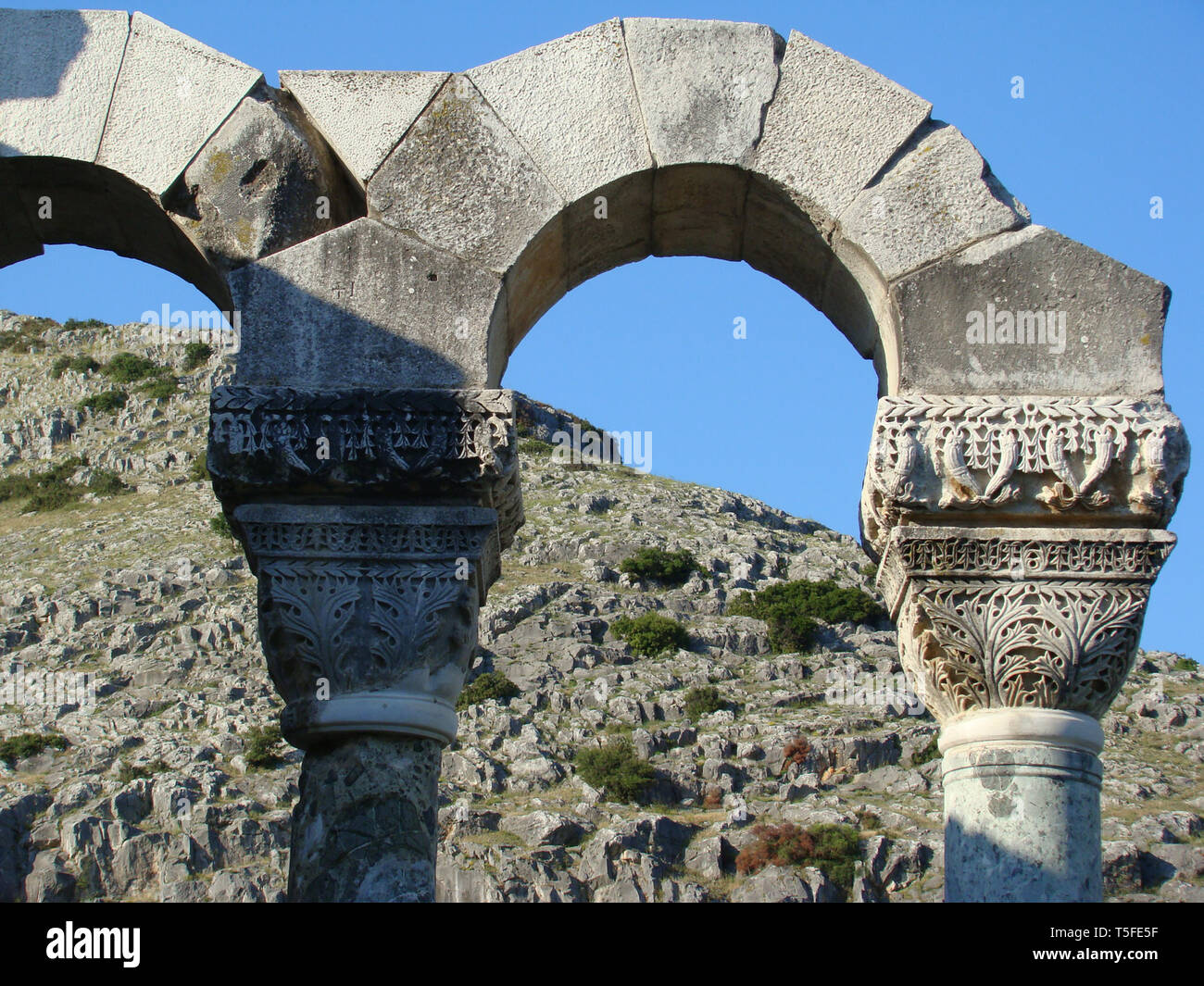 Filippoi (Philippi) Amphitheater Ruinen in der Nähe von Kavala, Nordgriechenland Stockfoto