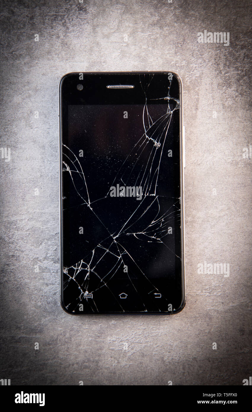 Mit defekten Bildschirm Smartphone, Handy ist beschädigt, Frankreich Stockfoto