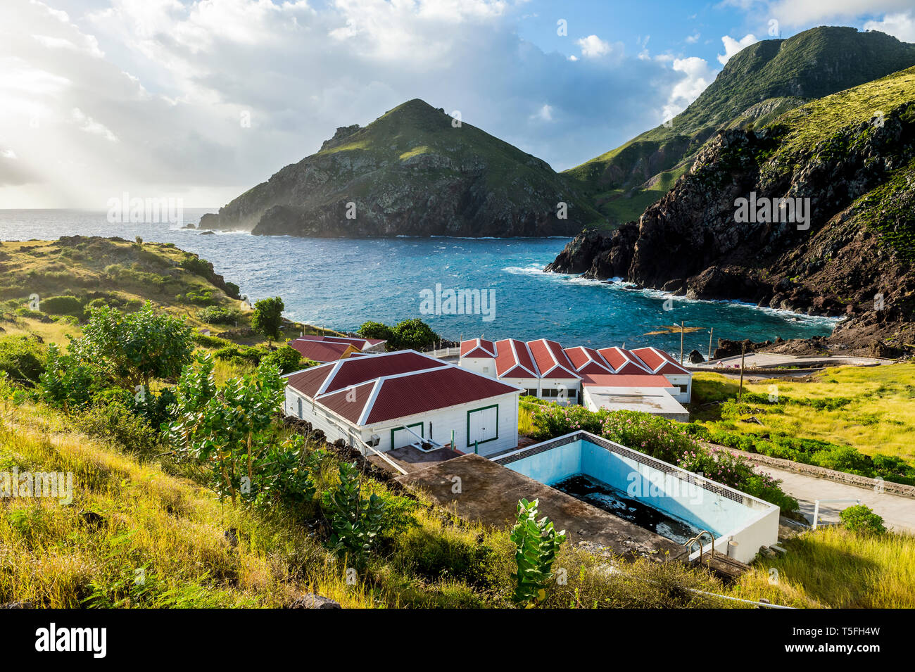 Karibik, Niederländische Antillen, Saba, Blick auf die Bucht Stockfoto