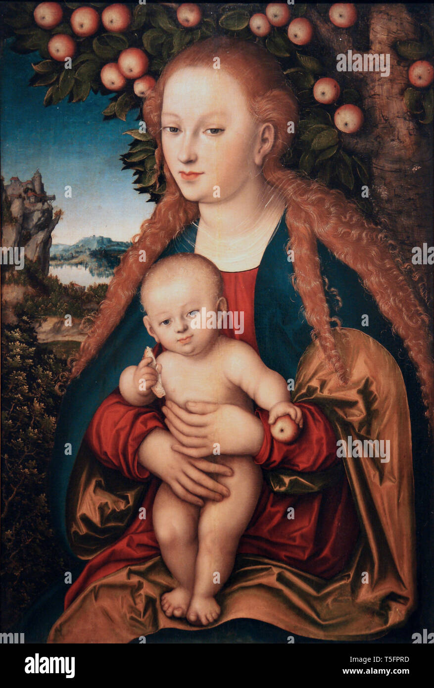 Die Jungfrau und das Kind unter dem Apfelbaum, C1530. Lucas Cranach der Ältere (1472-1553), deutscher Maler der Renaissance. Öl auf Leinwand. Stockfoto